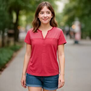 Lauren by Ralph Lauren Split Neck Short Sleeve Sz Medium Top